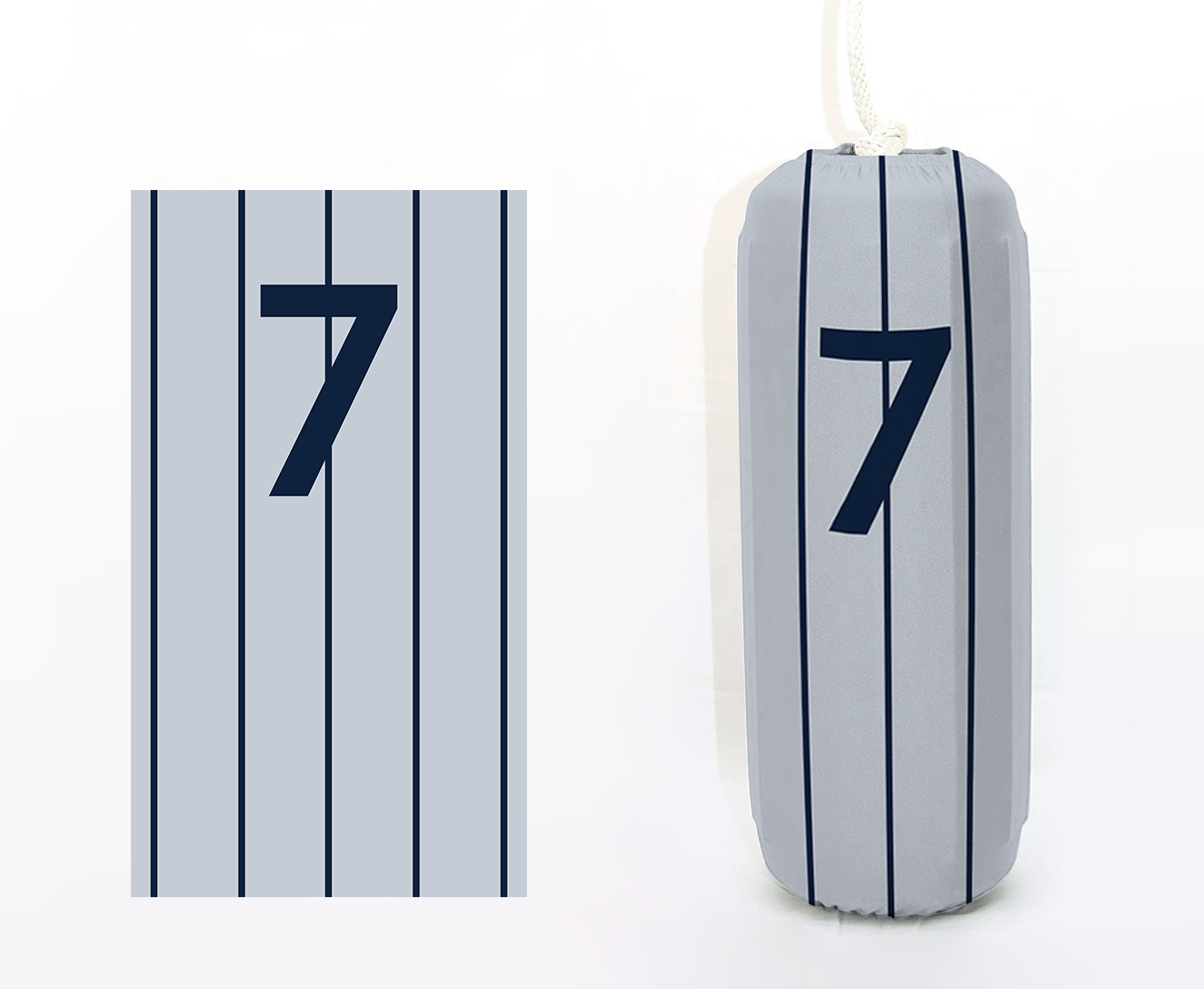 7 FenderSox™ — Grey pinstripe colorway, flat dieline and 3D render, HTM cylindrical fender