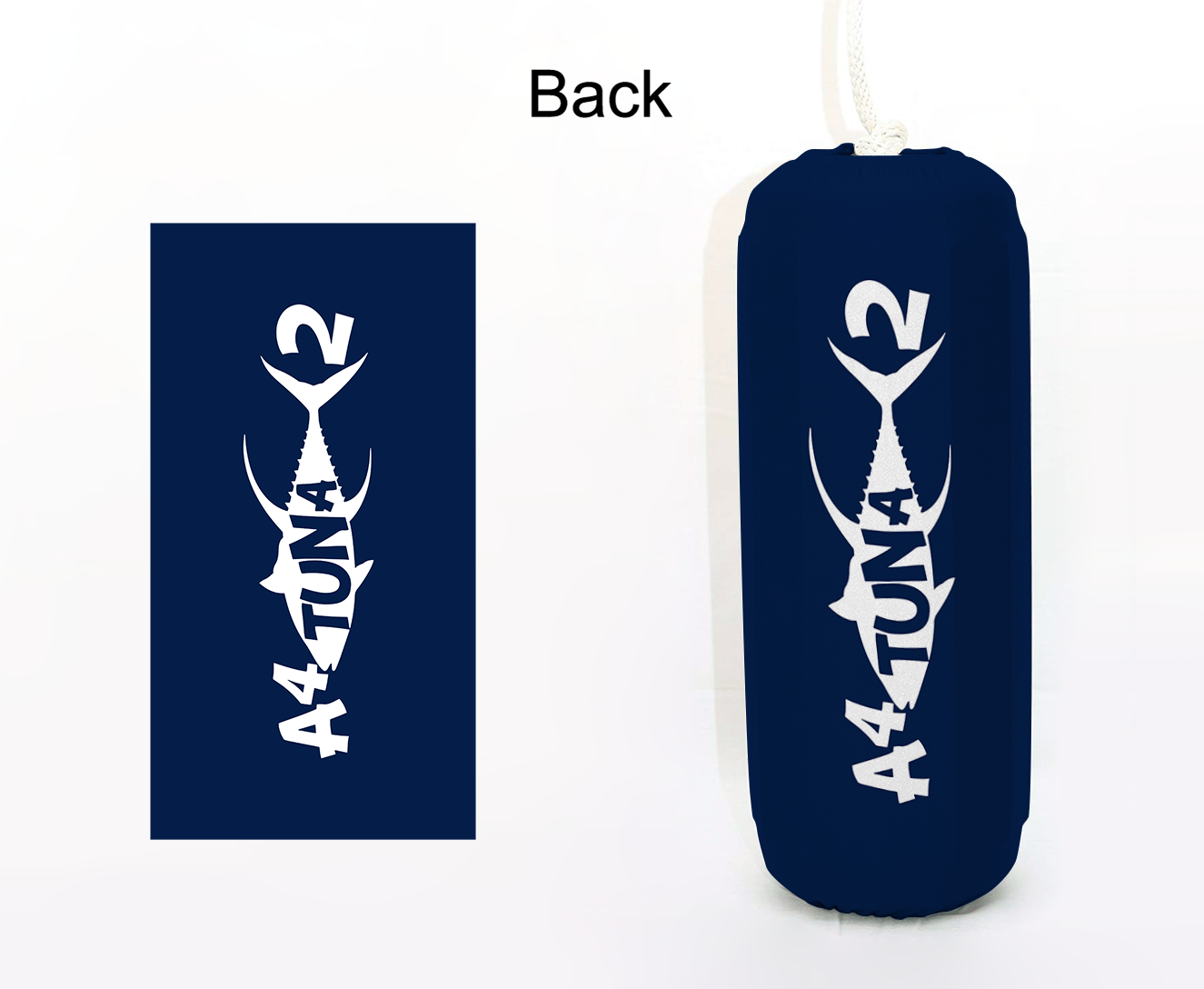 A4Tuna2 FenderSox™ — Navy colorway, back view, HTM cylindrical fender