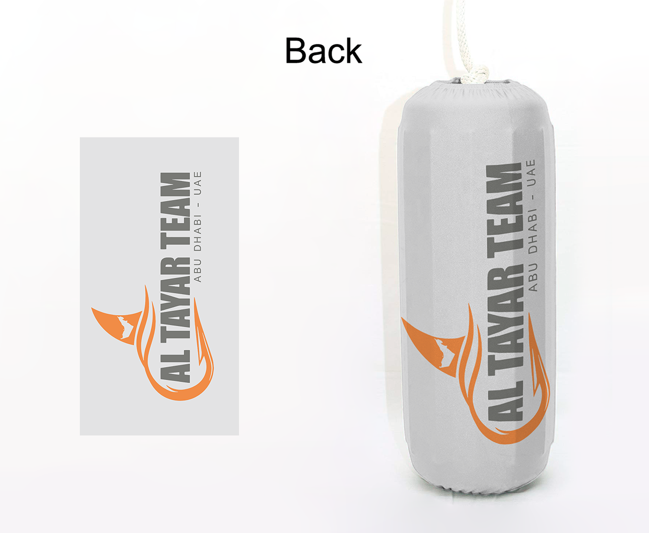 Al Tayar Team FenderSox™ — Silver colorway, back view, HTM cylindrical fender