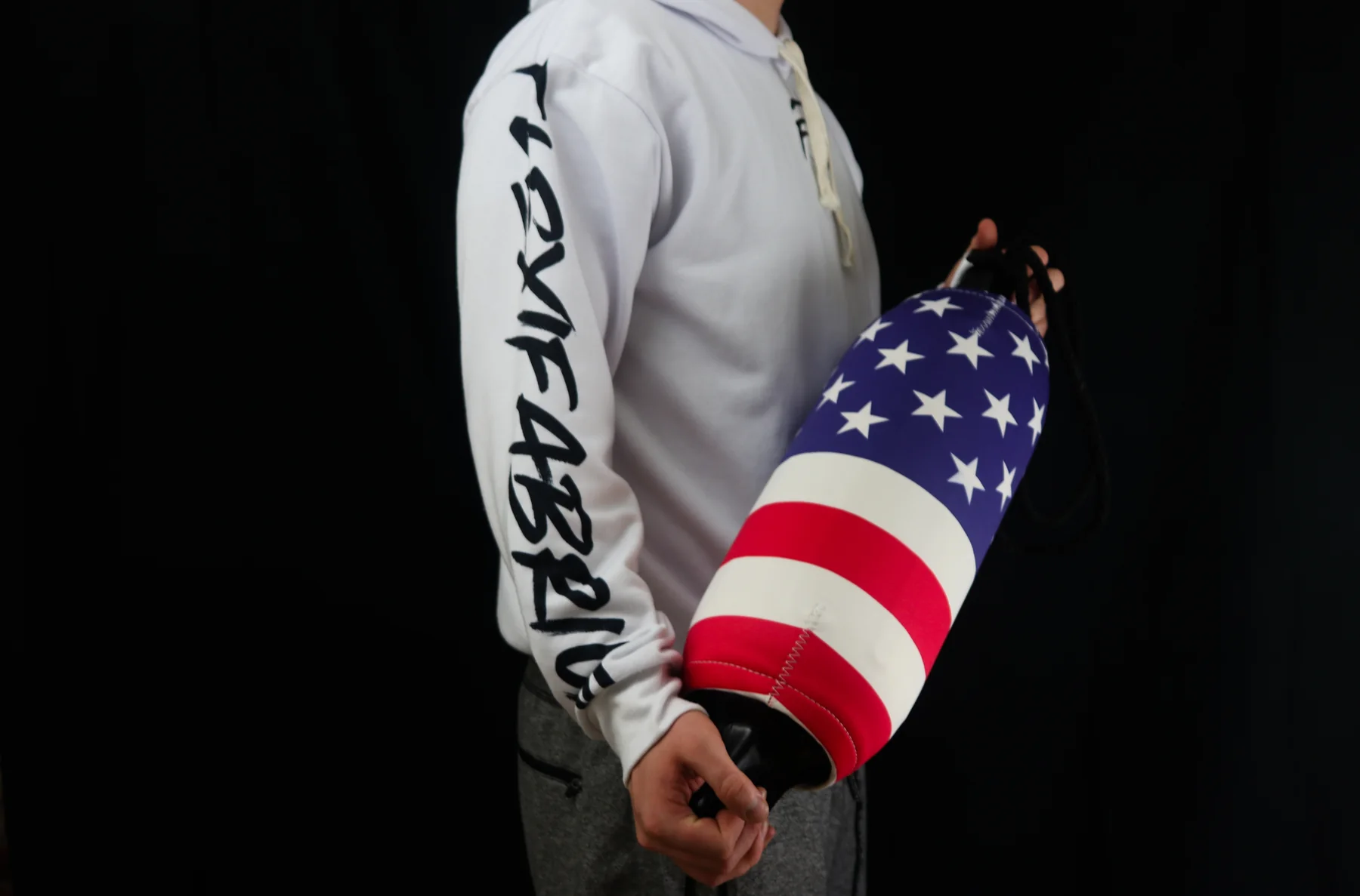 American flag custom FenderSox fitted cleanly around a cylindrical boat fender