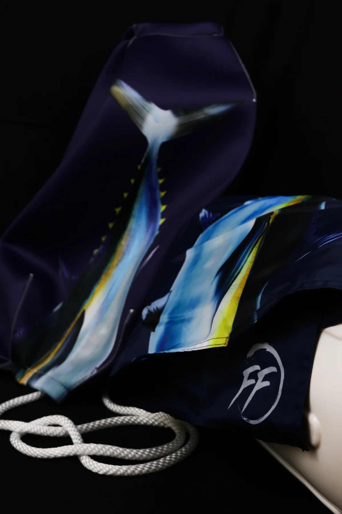 Matching navy mahi-mahi custom FenderSox set with Flexifabrics branding