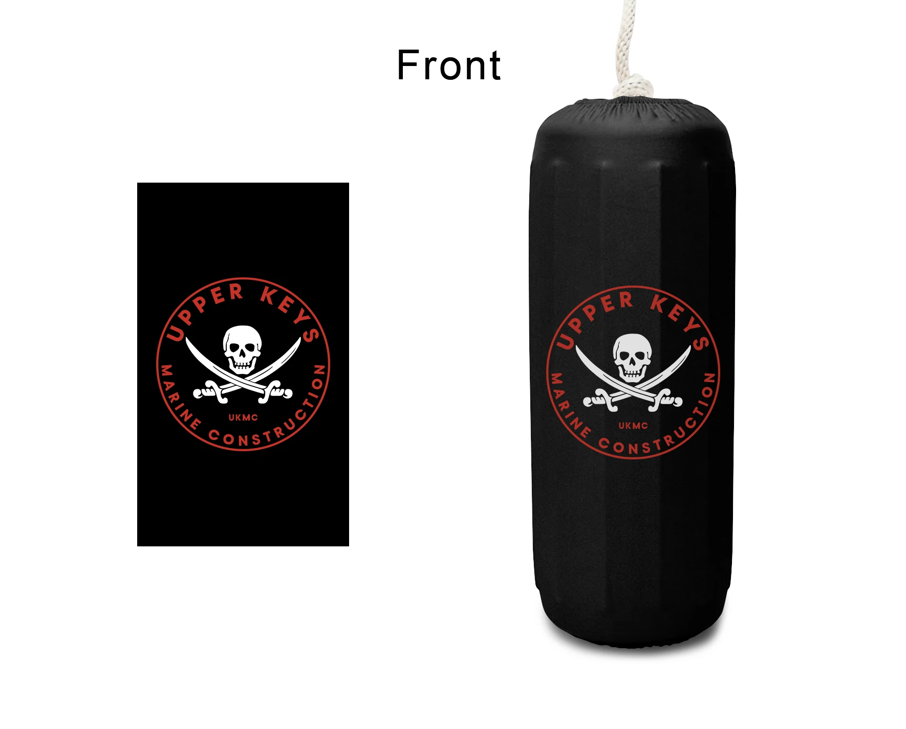 Upper Keys FenderSox™ — black colorway with red and white skull graphic, front view