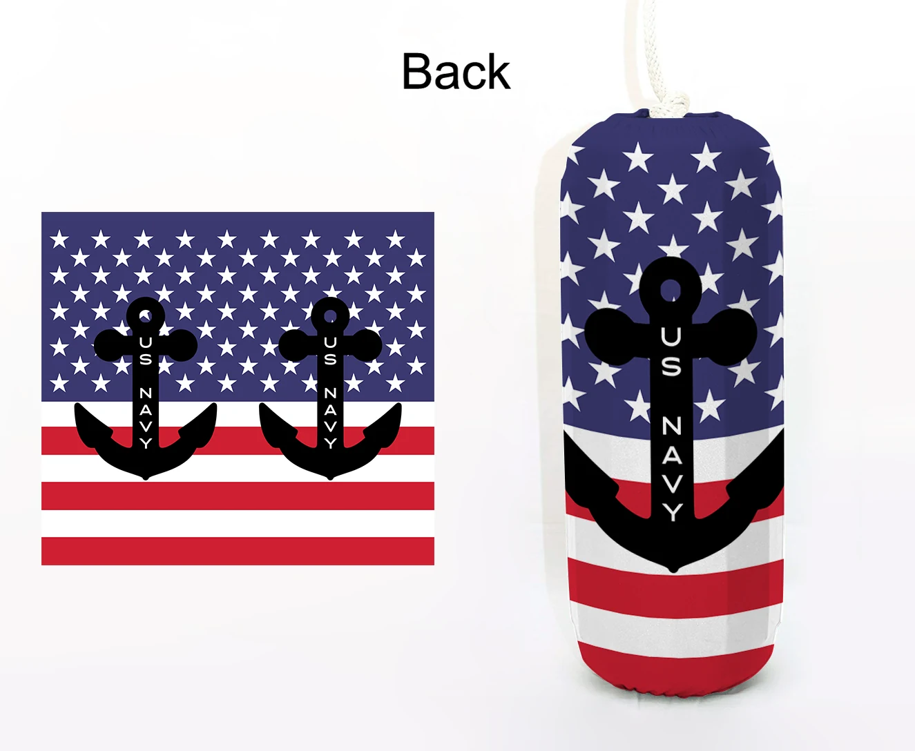 US Flag Anchor FenderSox™ — navy, red, and white flag colorway with anchor graphic, back view