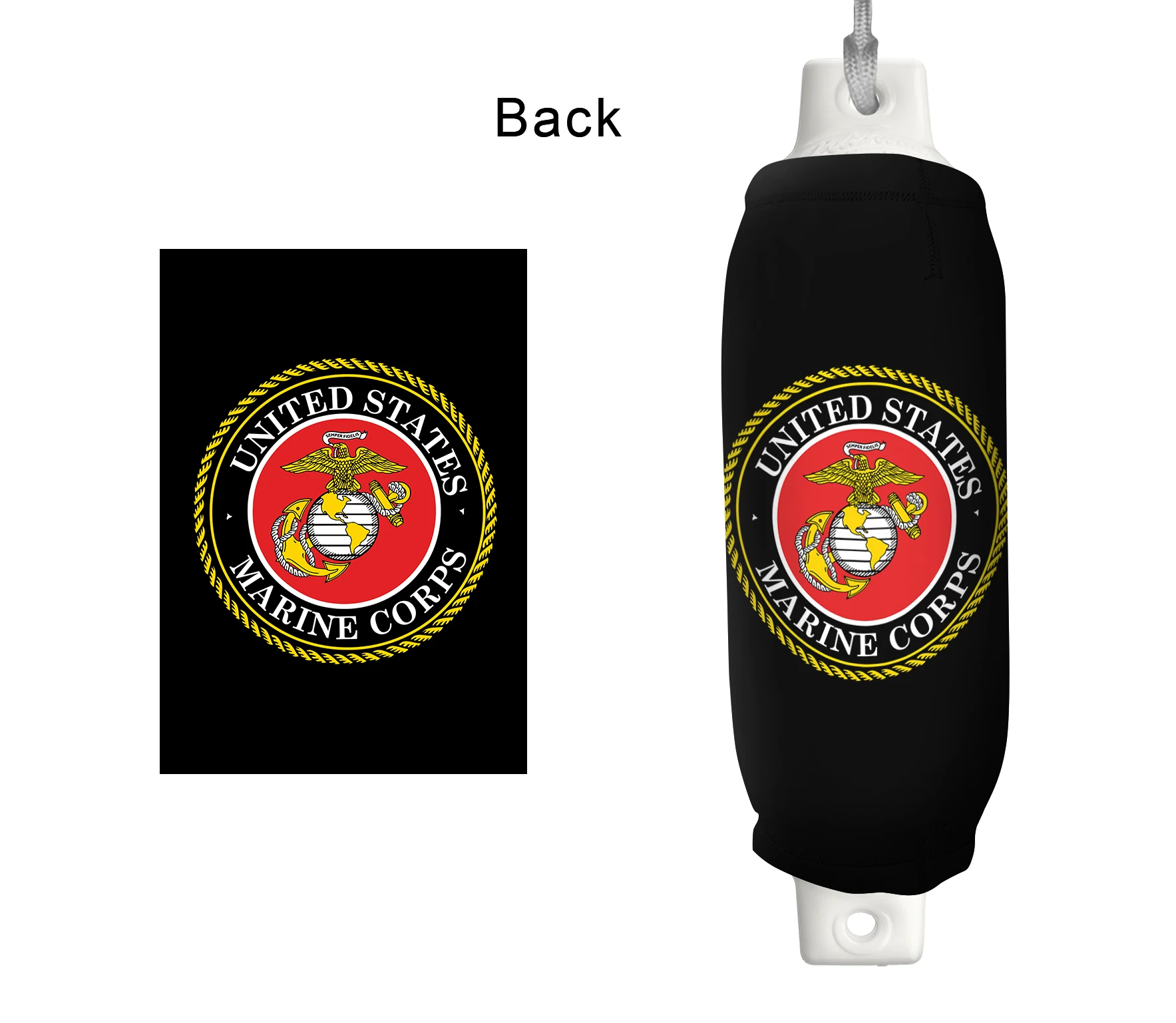 US Marine Corps FenderSox™ — black colorway with red, gold, and white emblem, back view