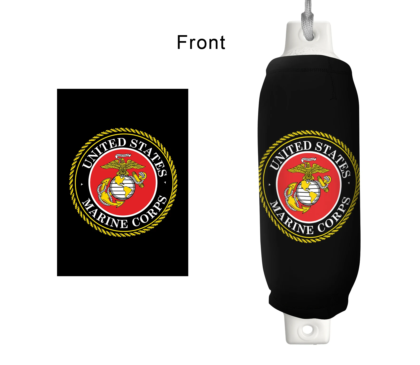 US Marine Corps FenderSox™ — black colorway with red, gold, and white emblem, front view