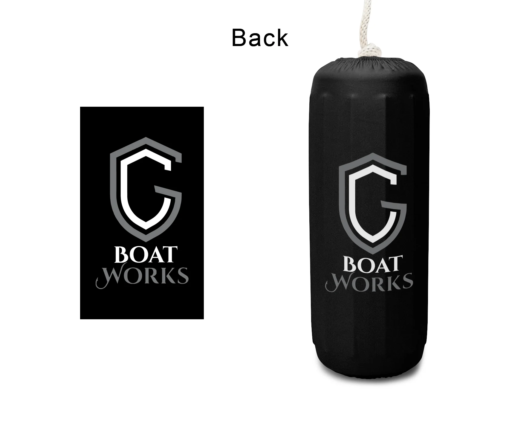 USA Coastal Marine FenderSox™ — black colorway with gray and white wordmark, back view