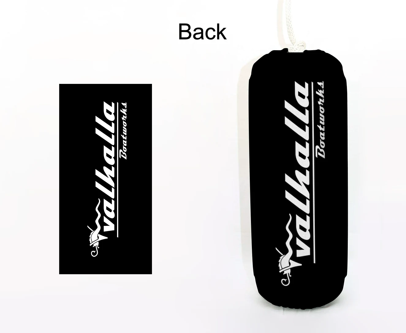 Valhalla Boatworks FenderSox™ — black colorway, back view with white crest