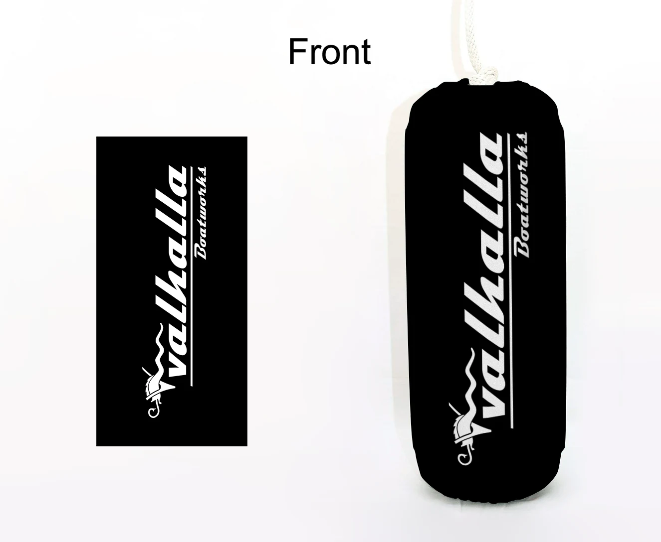 Valhalla Boatworks FenderSox™ — black colorway, front view with white crest