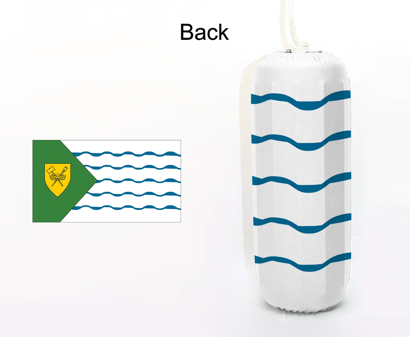 Vancouver Flag FenderSox™ — white, green, and blue colorway, back view with flag graphic