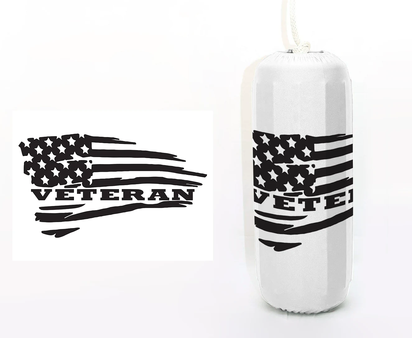 Veteran FenderSox™ — white colorway with black graphic, design mockup