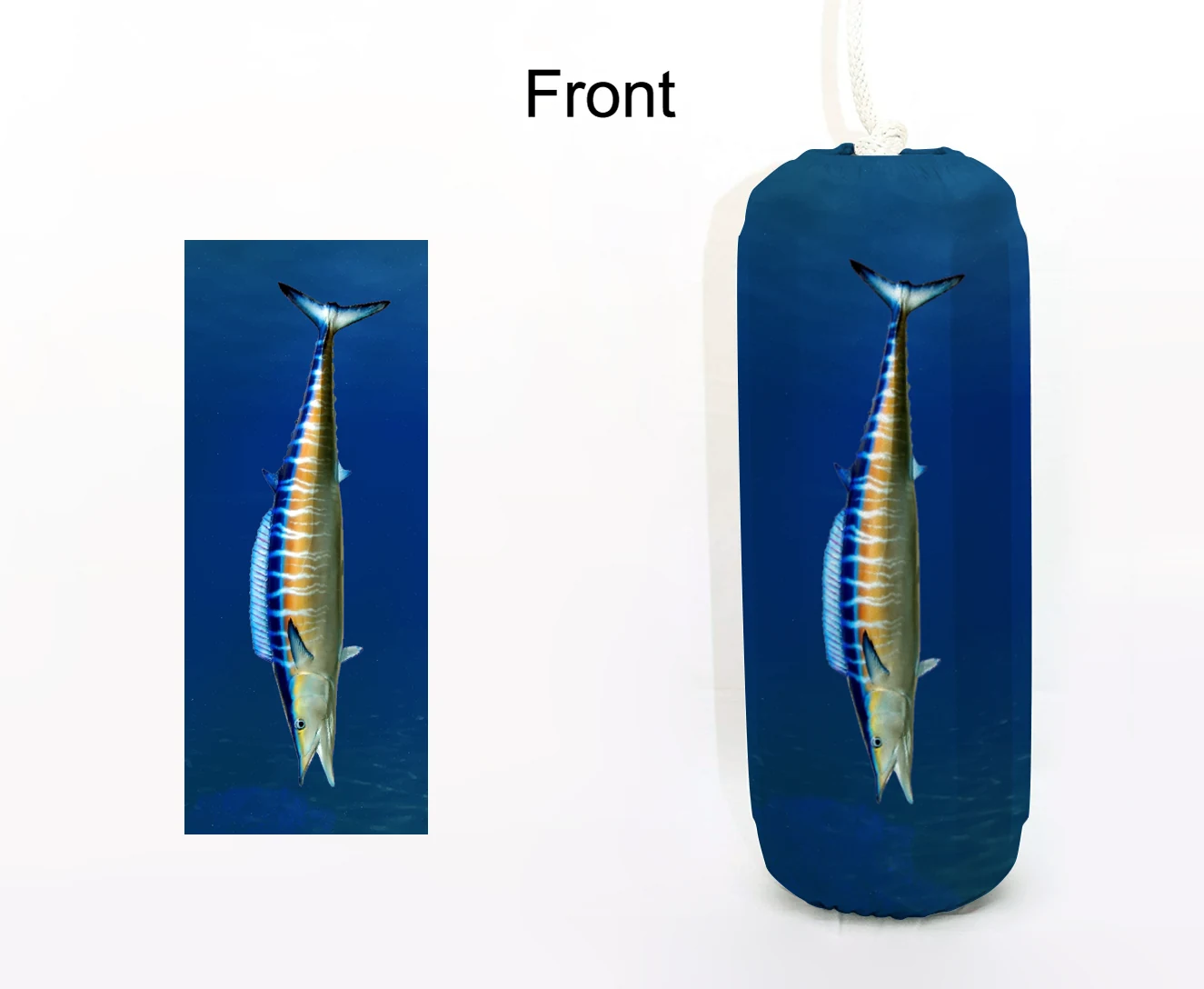 Wahoo FenderSox™ — blue colorway with yellow fish graphic, front view