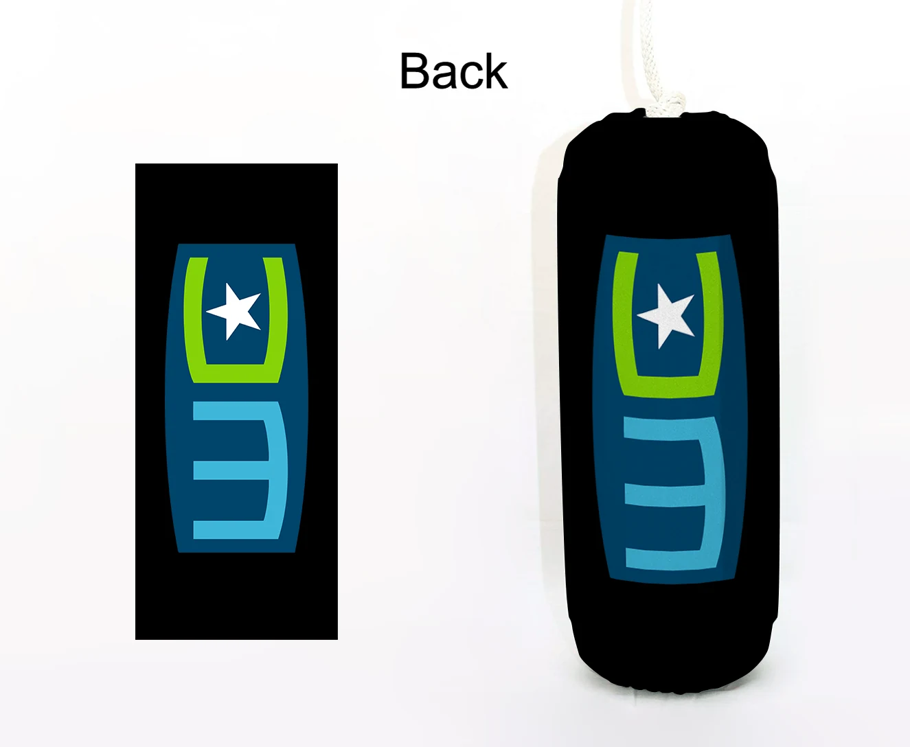 WaterSports Central FenderSox™ — black colorway with teal and lime graphic, back view