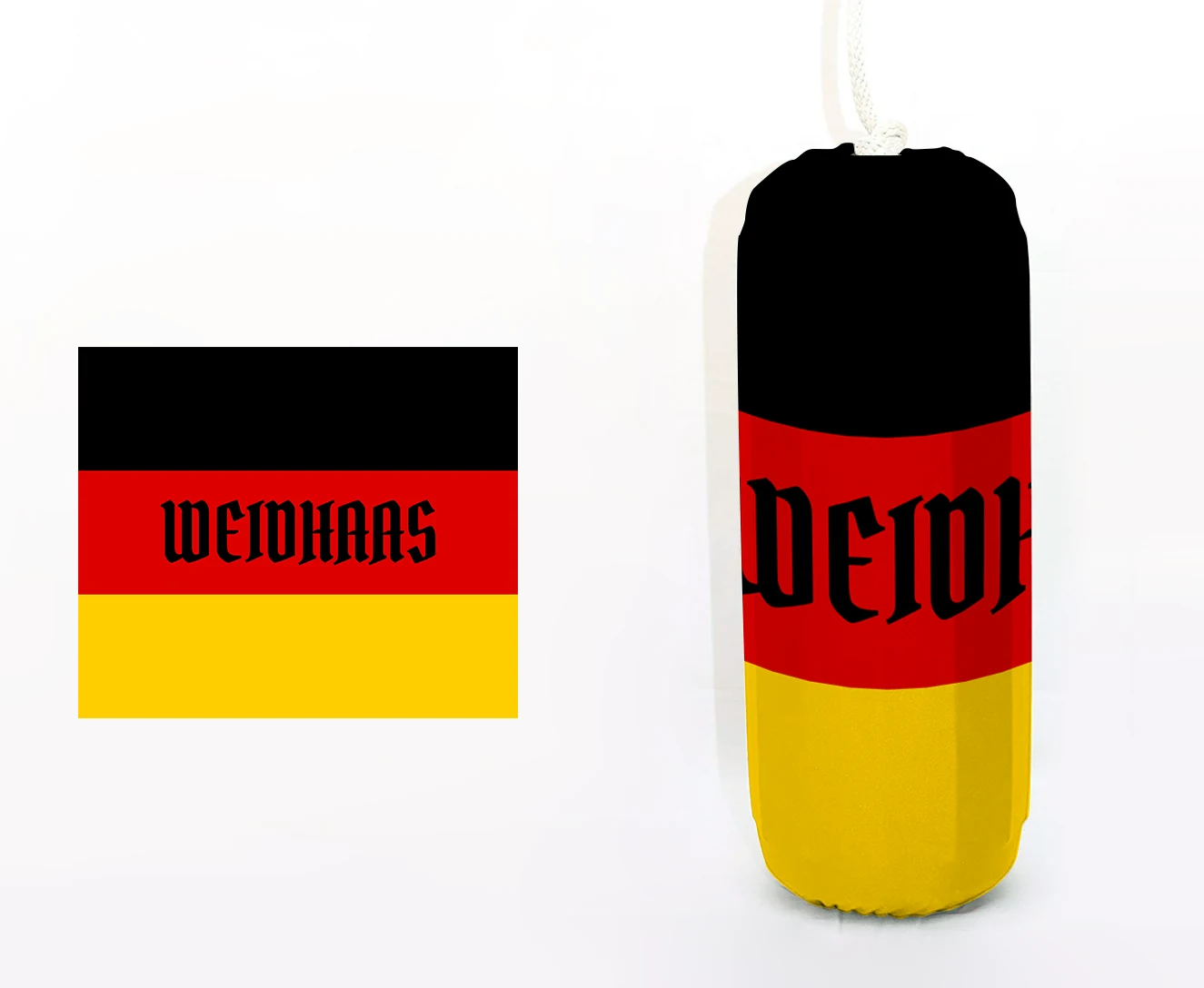 WEIDHAAS FenderSox™ — black and yellow colorway with red graphic, design mockup