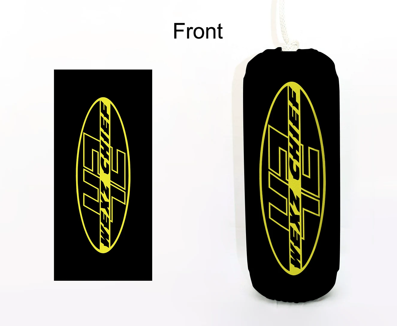 Wexz Chief FenderSox™ — black colorway with yellow emblem, front view