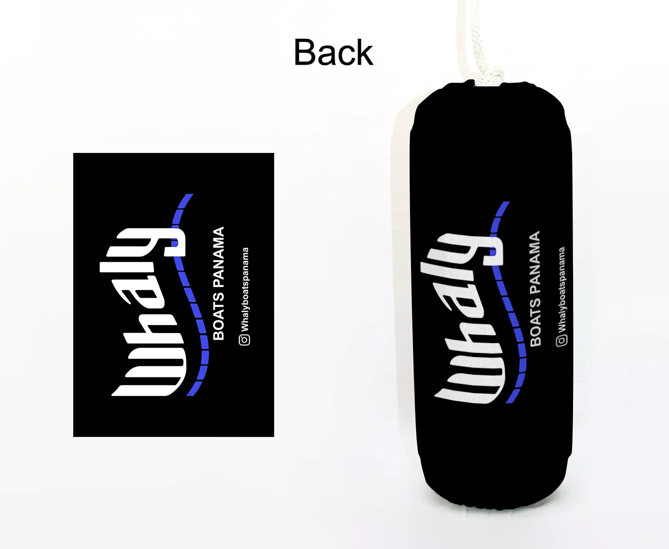 Whaly FenderSox™ — black colorway with white and blue wordmark, back view