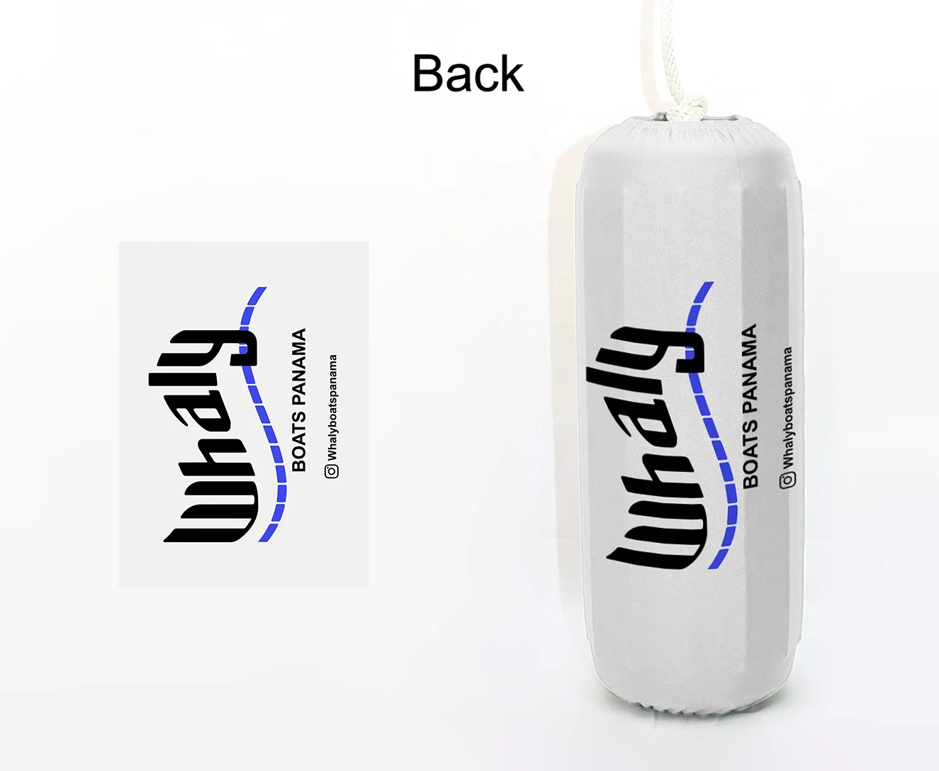 Whaly FenderSox™ — white colorway with black and blue wordmark, back view