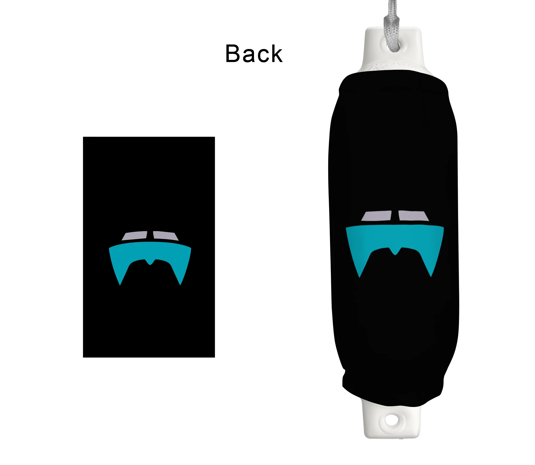 World Cat FenderSox™ — black colorway with teal graphic, back view