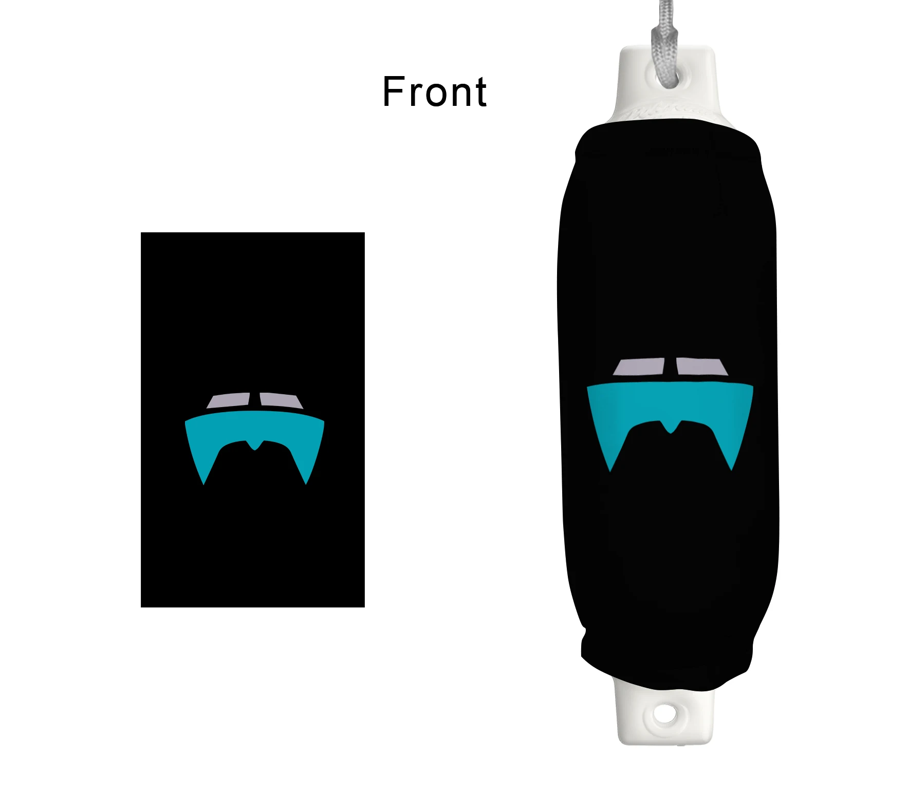 World Cat FenderSox™ — black colorway with teal graphic, front view