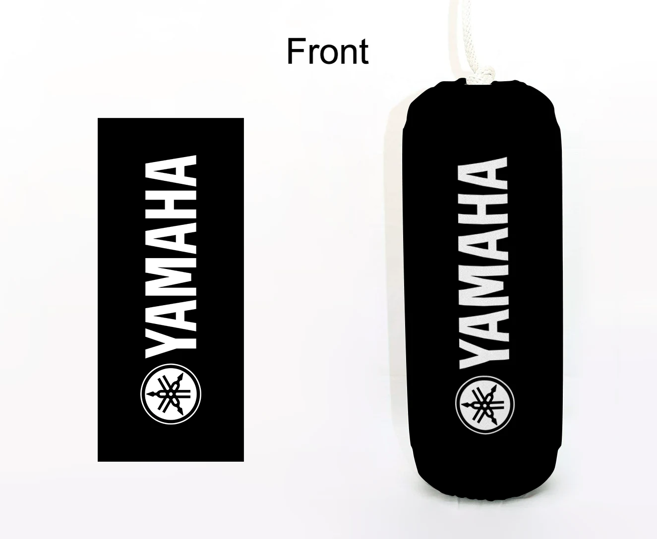 Yamaha FenderSox™ — black colorway with white wordmark, front view