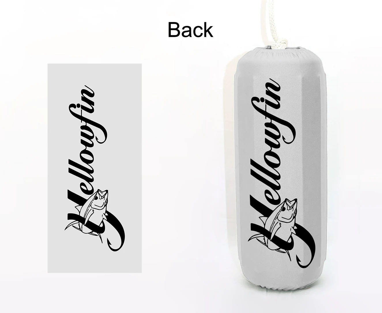 Yellowfin FenderSox™ — white colorway with black wordmark, back view