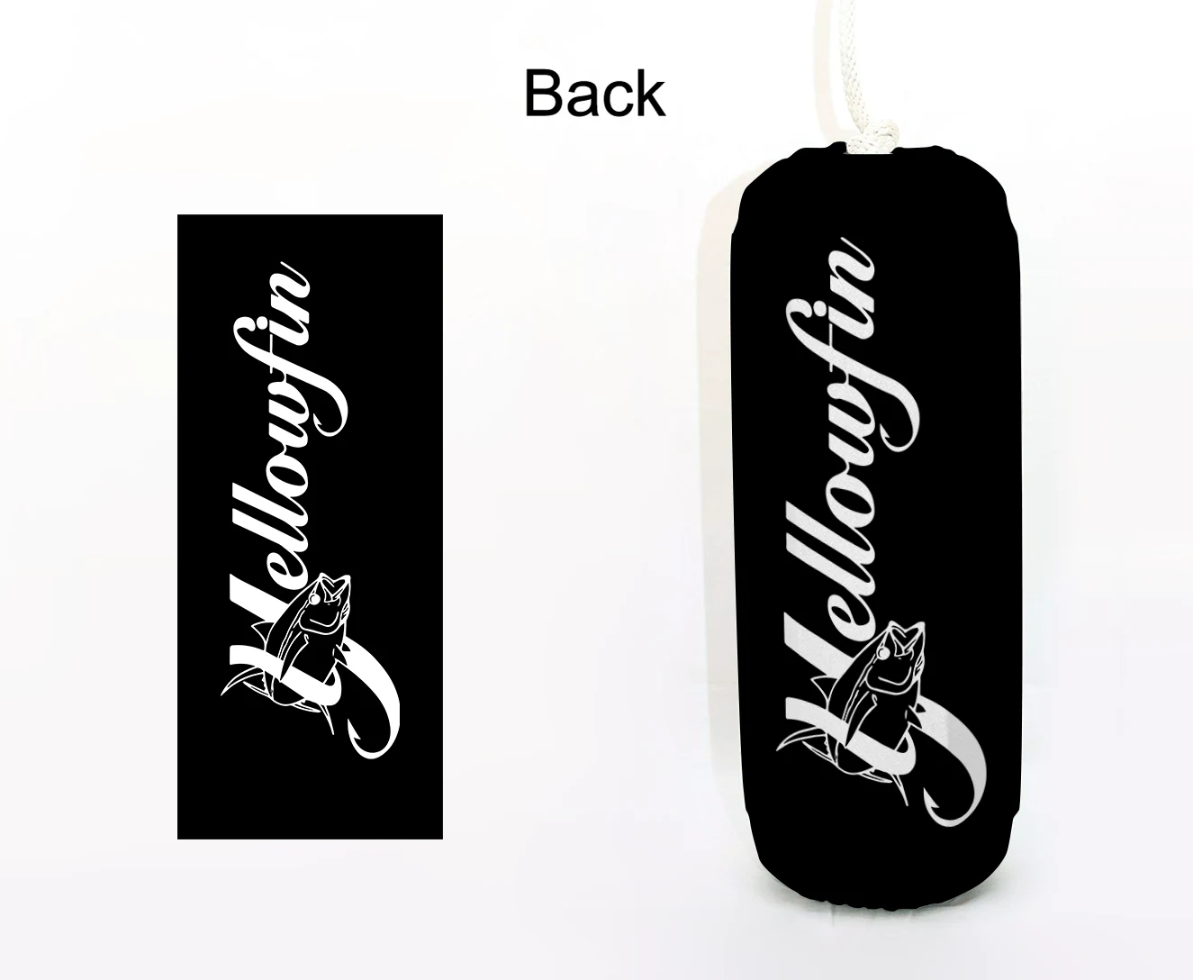 Yellowfin Black FenderSox™ — black colorway with white wordmark, back view