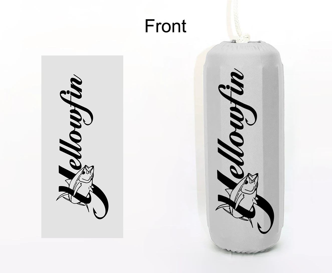 Yellowfin FenderSox™ — white colorway with black wordmark, front view